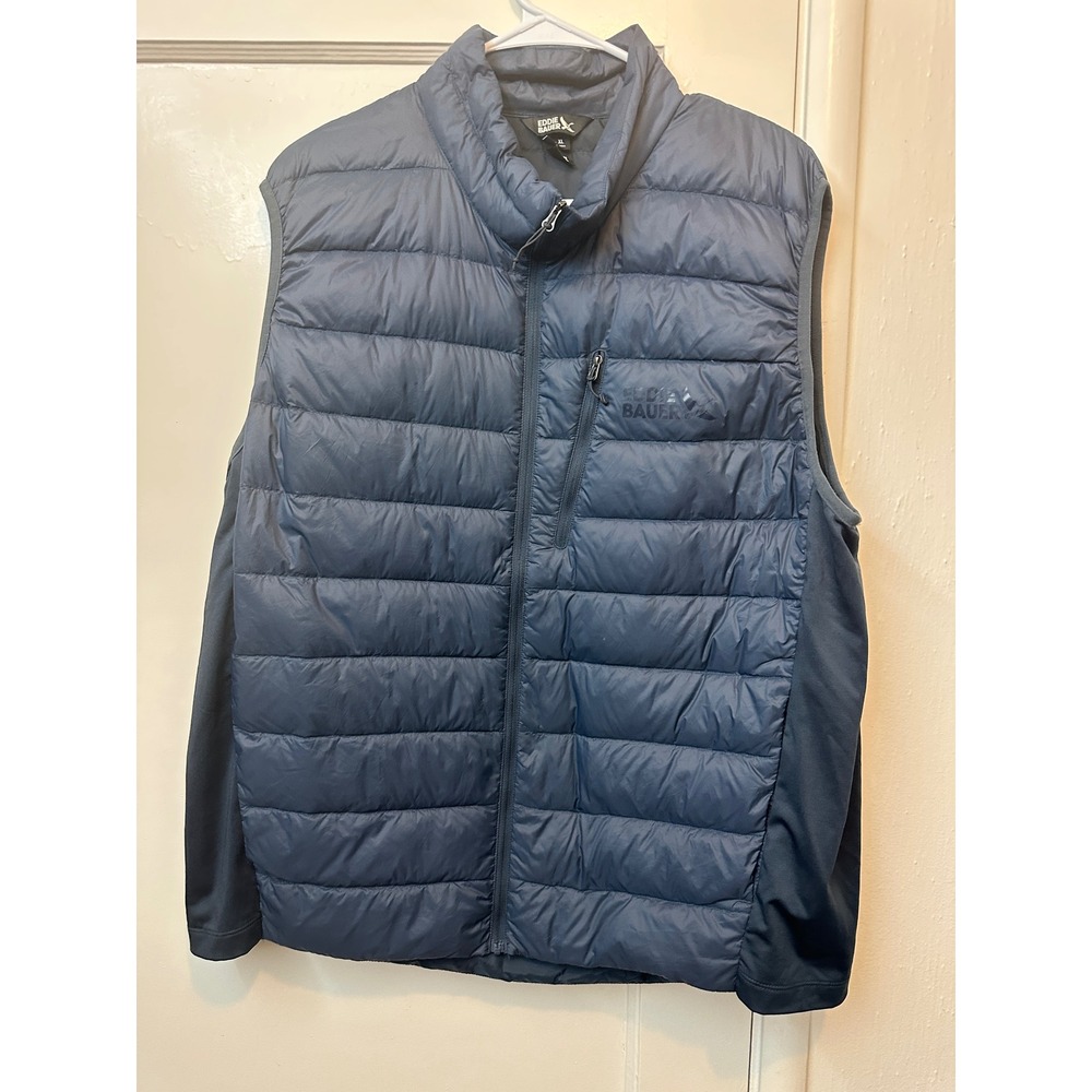Eddie Bauer Puffer Vest Mens XL Blue 550 Down Insulated Stretch Side Panels 1177